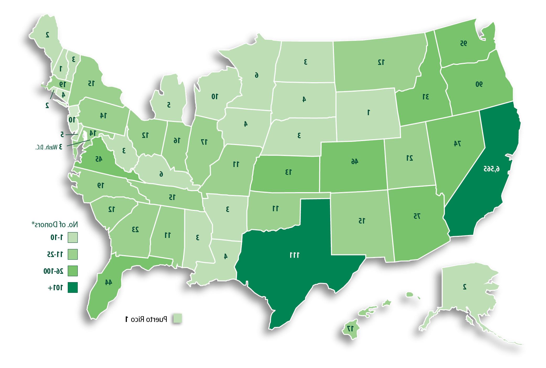 U.S. 每个州校友捐款的地图